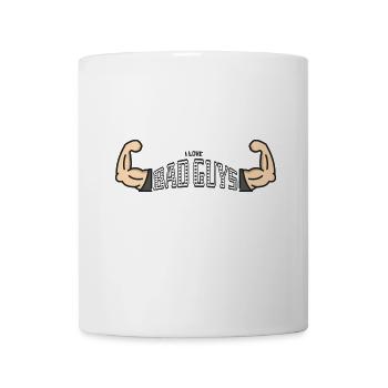 I love Bad Guys - Muskelarme Schriftzug - Tasse - Weiß - Vorne