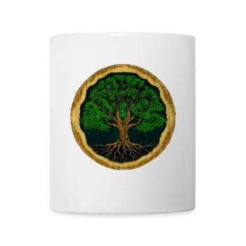 Baum des Lebens - digitale Zeichnung - Holzoptik - Tasse - Weiß - Vorne