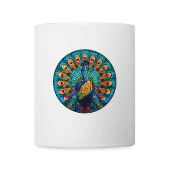 Pfauenbunte Aquarell-Tierillustration - Tasse - Weiß - Vorne