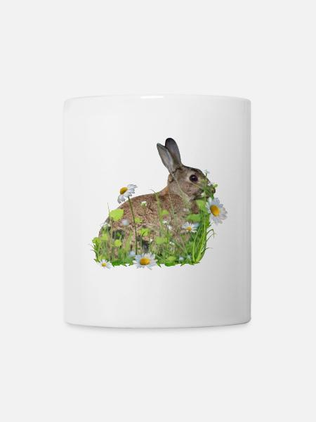 Hase weiße Blumen - Tasse - Weiß