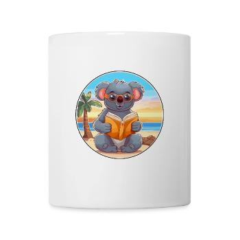 Koala Niedliche Lustige Karikatur Kawaii Buch Strand - Tasse - Weiß - Vorne