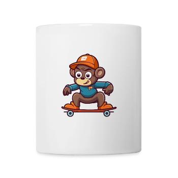 Lustiger Affe Kawaii Cartoon Haustier spielt Skateboard - Tasse - Weiß - Vorne