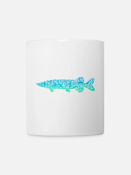 Hecht Angeln Fisch farbig Hecht Angler Fischer - Tasse - Weiß