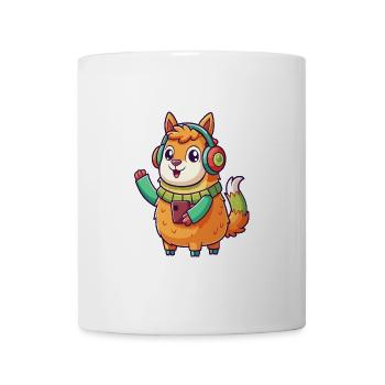 Lama Funny Cartoon Character Casquephone Musique - Mug blanc - blanc - Devant