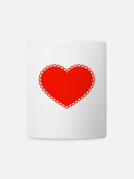 Rotes Herz mit Spitzenrand - Tasse - Weiß