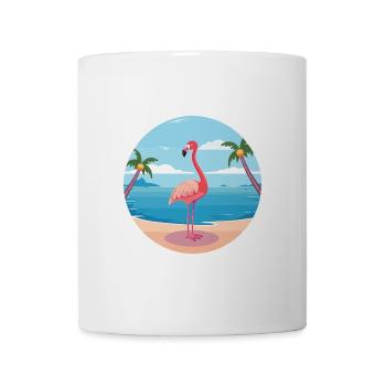 Flamingo-Karikatur-Yoga-Strand-Sommer-Illustration - Tasse - Weiß - Vorne