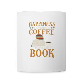 Cooles Bücher Kaffee Shirt - Happiness - Tasse - Weiß - Vorne