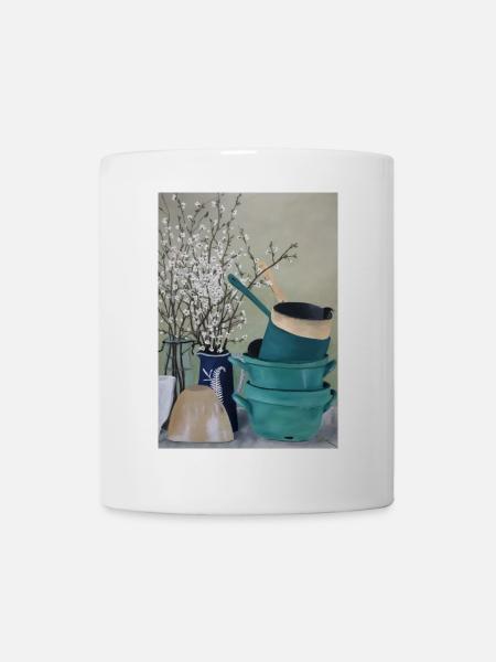 Ölgemälde Kunst Stillleben Küche Vintage Blüten - Tasse - Weiß