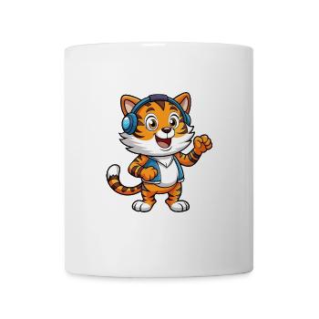 Tiger Lustige Zeichentrickfigur Kopfhörer Musik - Tasse - Weiß - Vorne