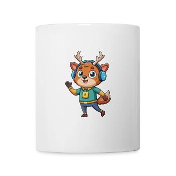Hirsch Lustige Cartoon Figur Kopfhörer Musik - Tasse - Weiß - Vorne