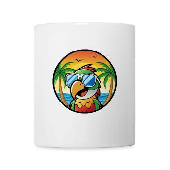 Perroquet Drôle Dessin Animé Plage Été Lunettes De Soleil Cool - Mug blanc - blanc - Devant