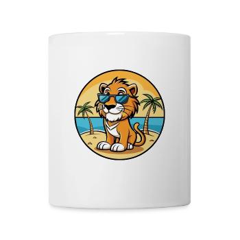 Liger Hybrid Lion Tiger Cat Breed Cartoon Beach - Mug - white - Front