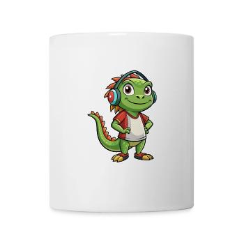 Leguan Lustige Zeichentrickfigur Kopfhörer Musik - Tasse - Weiß - Vorne