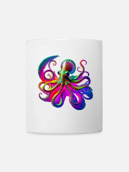 Psychedelic Neon Octopus - Mug - white