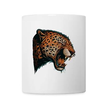 Angry Jaguar Head Opening Mouth Cartoon Vektor - Tasse - Weiß - Vorne