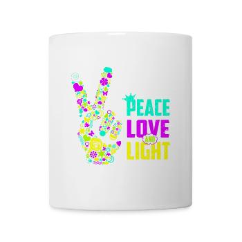 Peace Love Light Handzeichen Friedenssymbol Neon - Tasse - Weiß - Vorne