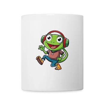 Frosch Lustige Cartoon Figur Kopfhörer Musik - Tasse - Weiß - Vorne
