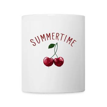 Summertime - Kirschen mit rotem Schriftzug - Tasse - Weiß - Vorne