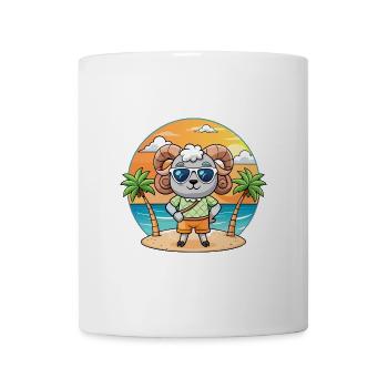 Ram Lustige Cartoon Sommer Strand Sonnenbrille - Tasse - Weiß - Vorne