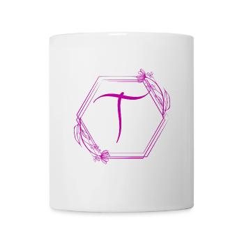 T-Blüten-Monogramm im Hexagon - Tasse - Weiß - Vorne