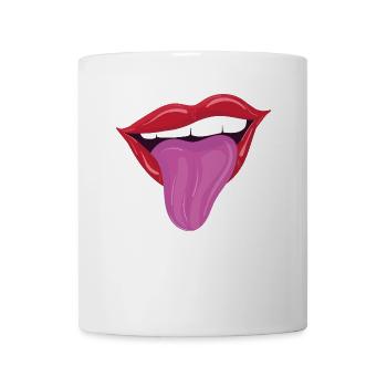 Rausgestreckte Zunge - Freche rote Lippen - Tasse - Weiß - Vorne