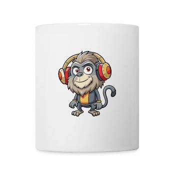 Pavian Lustige Cartoon Figur Kopfhörer Musik - Tasse - Weiß - Vorne
