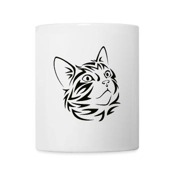 Katzenkopf Linienzeichnung - Tasse - Weiß - Vorne