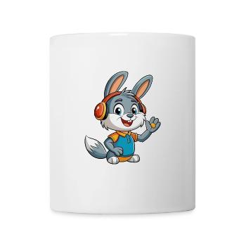 Kaninchen Lustige Cartoon Figur Kopfhörer Musik - Tasse - Weiß - Vorne
