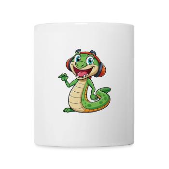 Schlange Lustige Zeichentrickfigur Kopfhörer Musik - Tasse - Weiß - Vorne