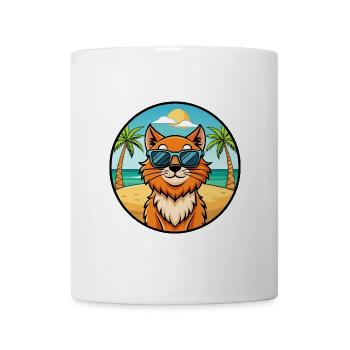 Ingwer Langhaar Katze Rasse Cartoon Sonnenbrille Strand - Tasse - Weiß - Vorne
