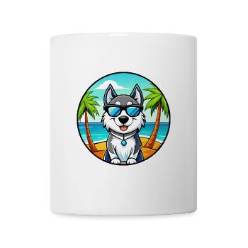 Alaskan Husky Chien Race Dessin Animé Lunettes De Soleil Plage - Mug blanc - blanc - Devant