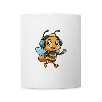 Biene Lustige Zeichentrickfigur Kopfhörer Musik - Tasse - Weiß - Vorne