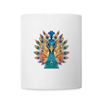 Pfauenbunte Aquarell-Tierillustration - Tasse - Weiß - Vorne