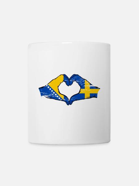 Bosnien Schweden Flagge Hände Herzform used - Tasse - Weiß