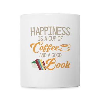 Cooles Bücher Kaffee Shirt - Happiness - Tasse - Weiß - Vorne