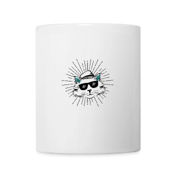 Coole Katze mit Hut und Sonnenbrille - Tasse - Weiß - Vorne