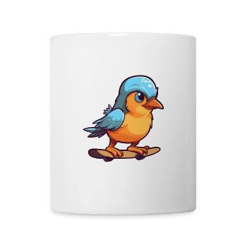Lustiger Jay Vogel Kawaii Cartoon spielt Skateboard - Tasse - Weiß - Vorne