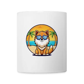 Pommersche Spitz Hunderasse Cartoon Sonnenbrille Strand - Tasse - Weiß - Vorne