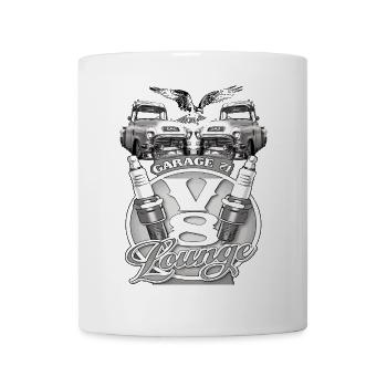 V8 Garage Lounge Oldtimer - Tasse - Weiß - Vorne