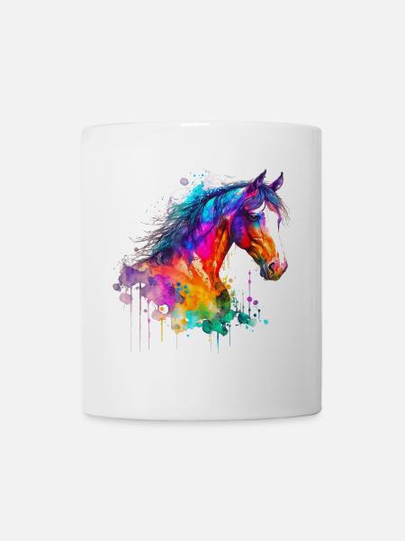Idee Leidenschaft Pferde Reiter Aquarell Splash Art - Tasse - Weiß