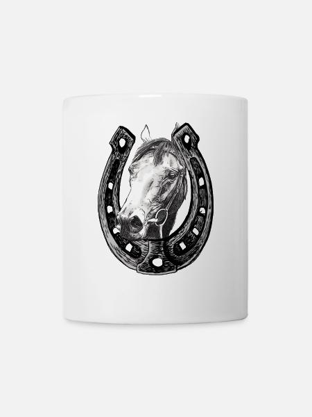 Pferd schaut durch ein Hufeisen - Tasse - Weiß