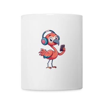 Flamingo Lustige Zeichentrickfigur Kopfhörer Musik - Tasse - Weiß - Vorne