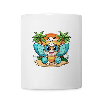 Schmetterling Lustige Cartoon Sommer Strand Sonnenbrille - Tasse - Weiß - Vorne