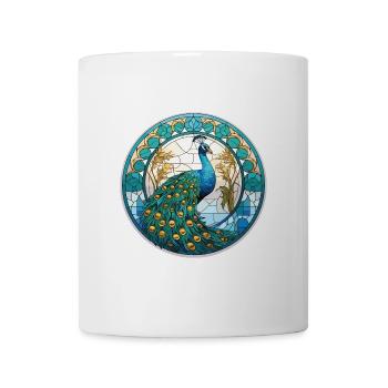 Pfauenbunte Aquarell-Tierillustration - Tasse - Weiß - Vorne