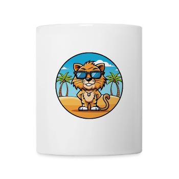 Liger Hybrid Lion Tiger Cat Breed Cartoon Beach - Mug - white - Front