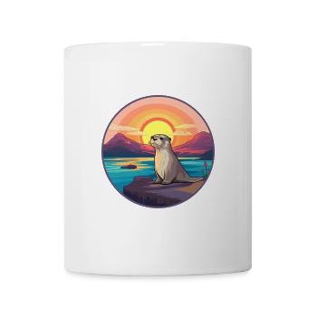 Otter buntes Aquarell Karikatur Kawaii Tier - Tasse - Weiß - Vorne