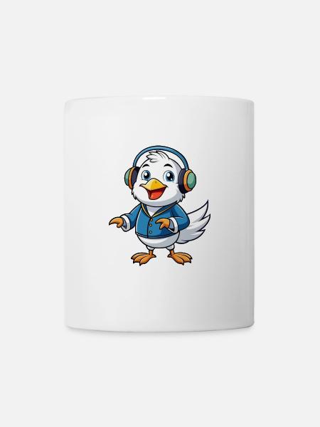 Möwe Lustige Zeichentrickfigur Kopfhörer Musik - Tasse - Weiß