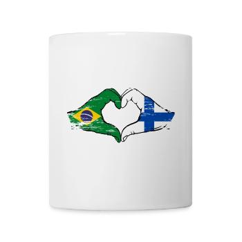 Brazil Finland Flag Hands Heart Shape Used - Mug - white - Front
