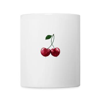 Zwei rote Kirschen am Stiel - Glänzend gemalt - Tasse - Weiß - Vorne