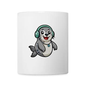 Seal Funny Cartoon Character Musique de casque - Mug blanc - blanc - Devant